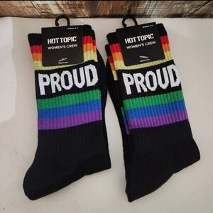 Hot Topic Rainbow Stripe Pride LGBTQ+ Crew High Socks Lot of 2 NEW NWT